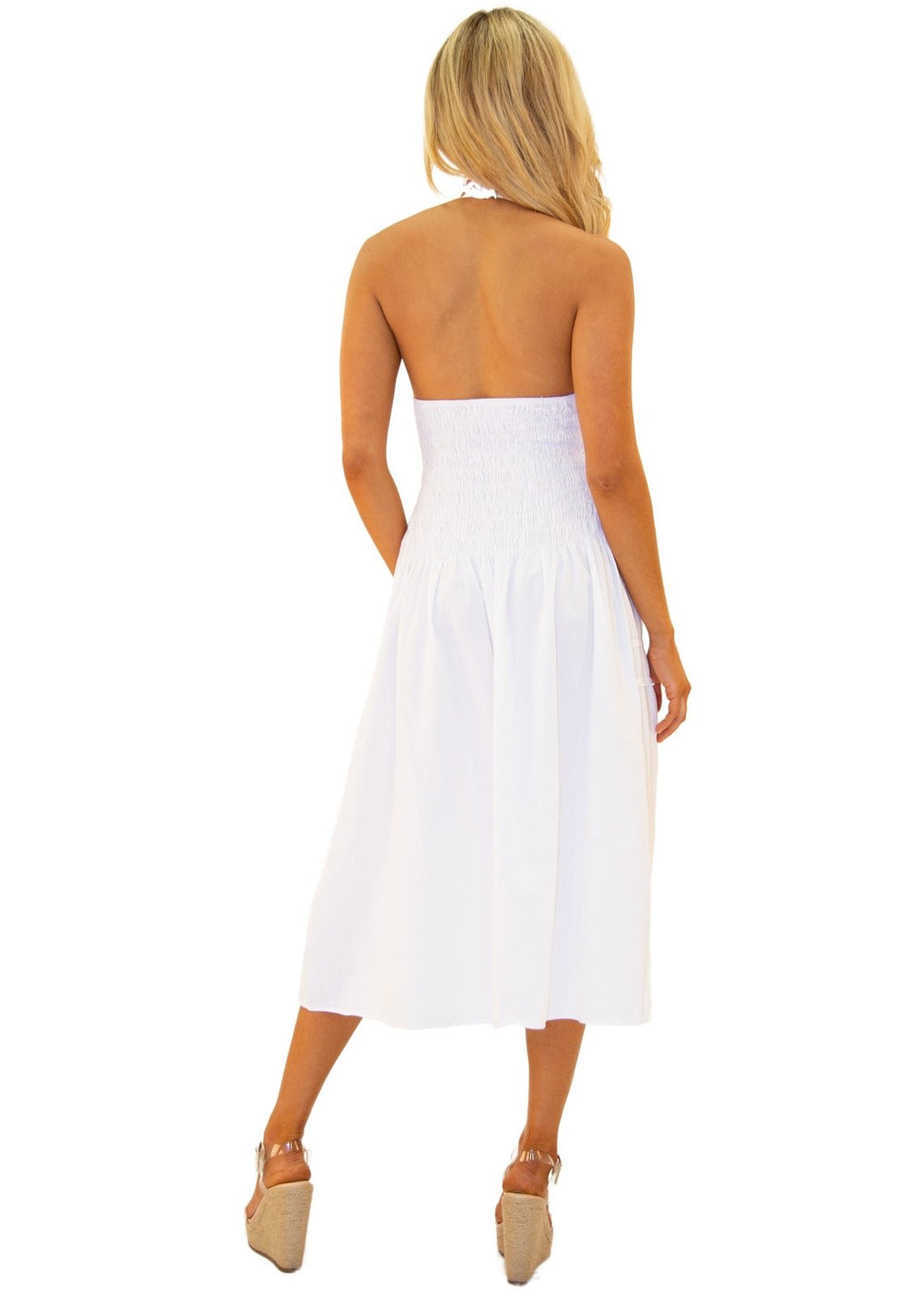 'Maribel' Halter Midi Dress White - Seaspice Resort Wear