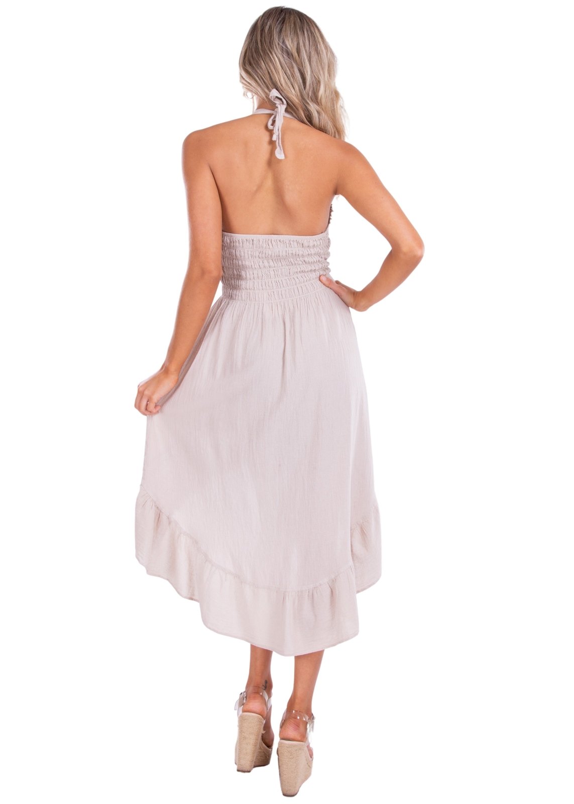 'Marina' High Low Dress Baby Beige - Seaspice Resort Wear