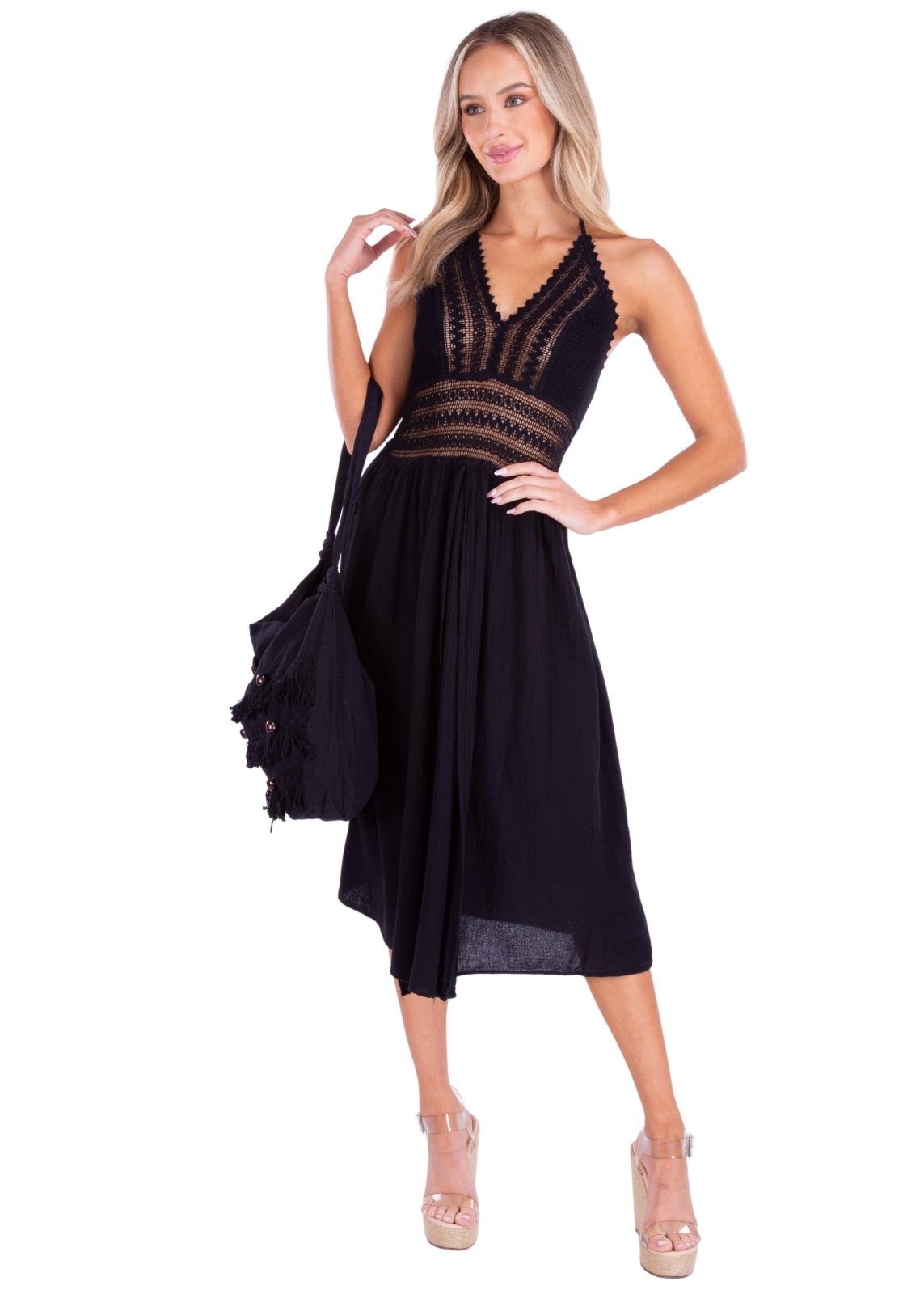 'Maya' Cotton Bag Black - Seaspice Resort Wear