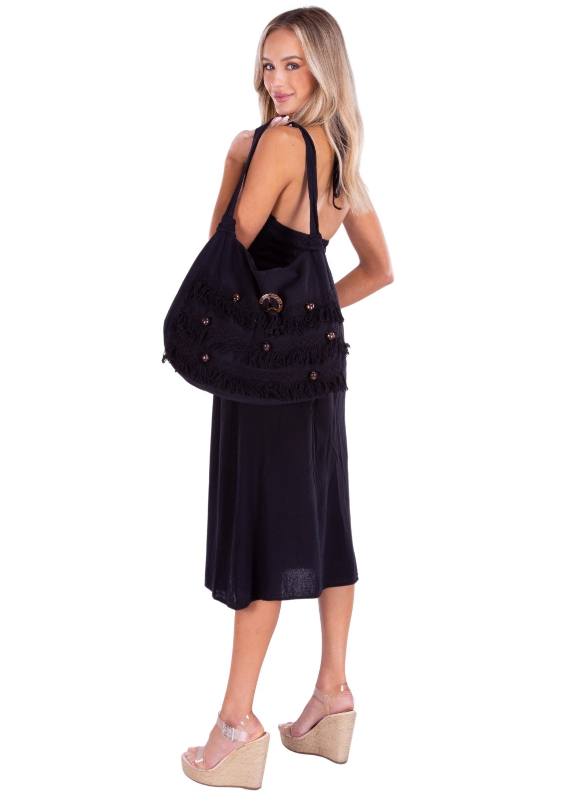 'Maya' Cotton Bag Black - Seaspice Resort Wear
