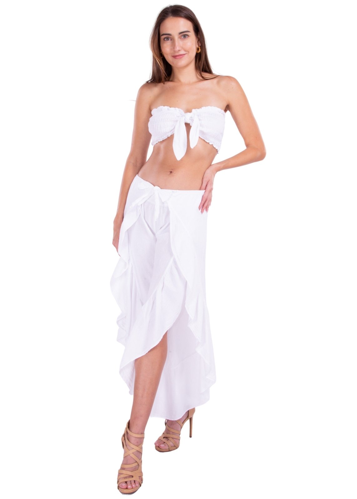 'Melissa' Ruffle Slit Pants White - Seaspice Resort Wear