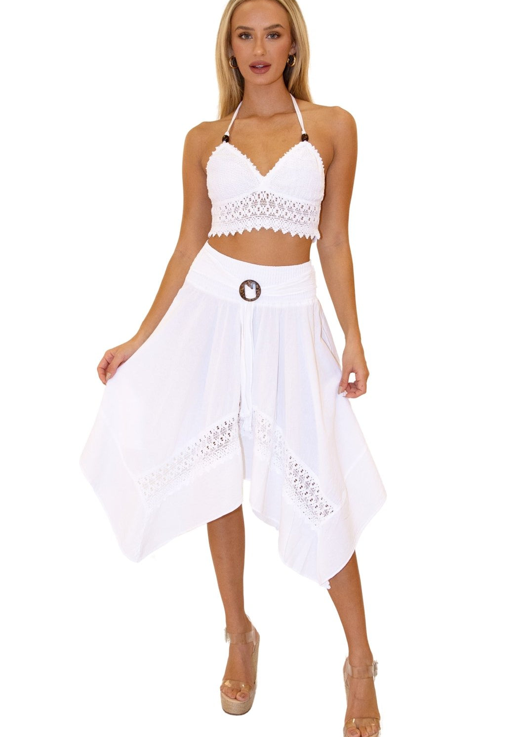 'Melody' Flowy Skirt White - Seaspice Resort Wear