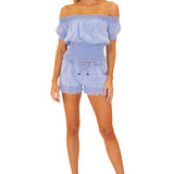 'Mila' Fringe Hem Shorts Blue - Seaspice Resort Wear