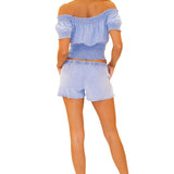 'Mila' Fringe Hem Shorts Blue - Seaspice Resort Wear