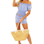 'Mila' Fringe Hem Shorts Blue - Seaspice Resort Wear