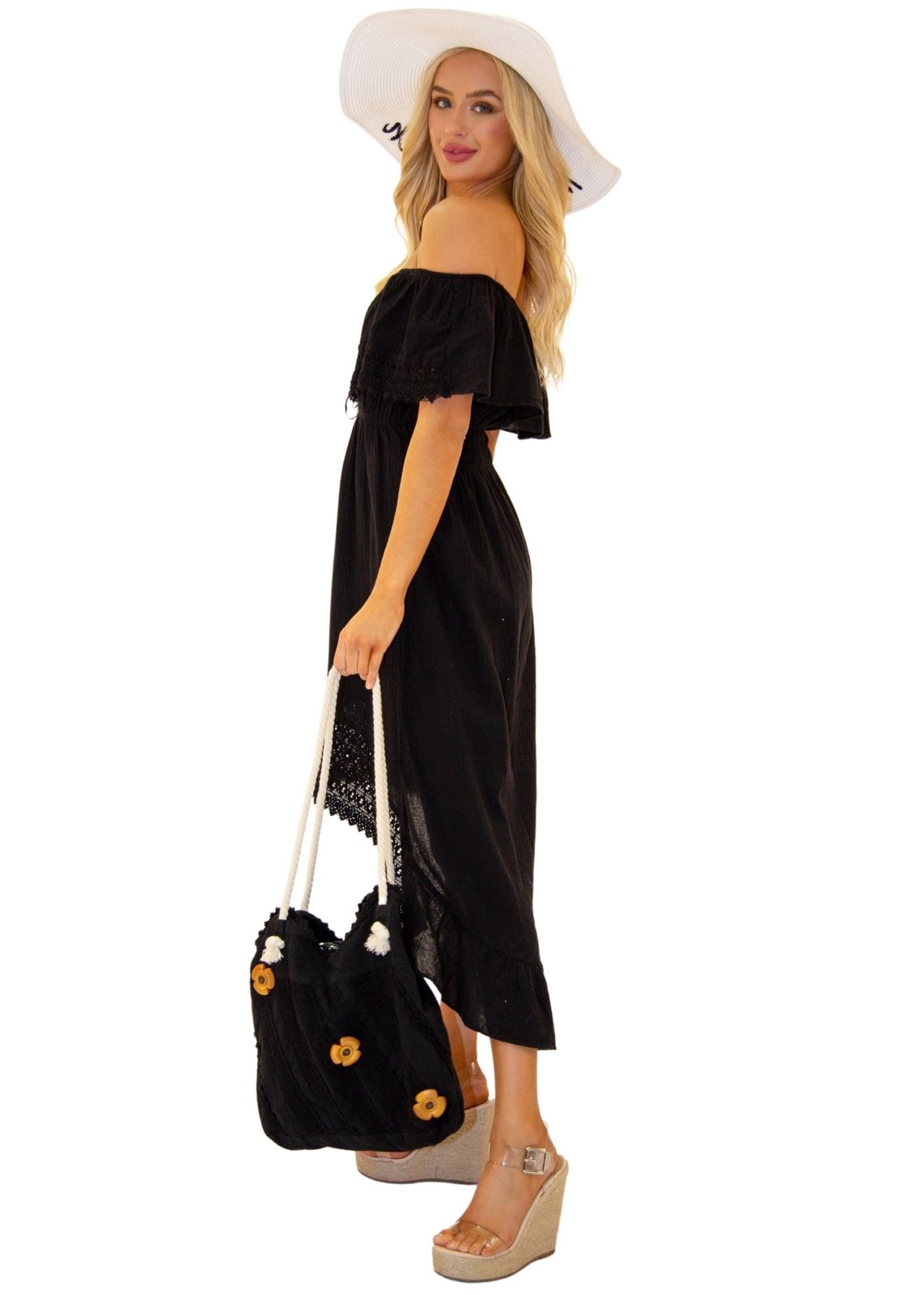'Millie' Cotton Bag Black - Seaspice Resort Wear