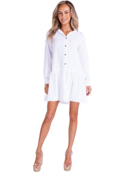 'Mimi' Drop Waist Shirt Dress White - Seaspice Resort Wear