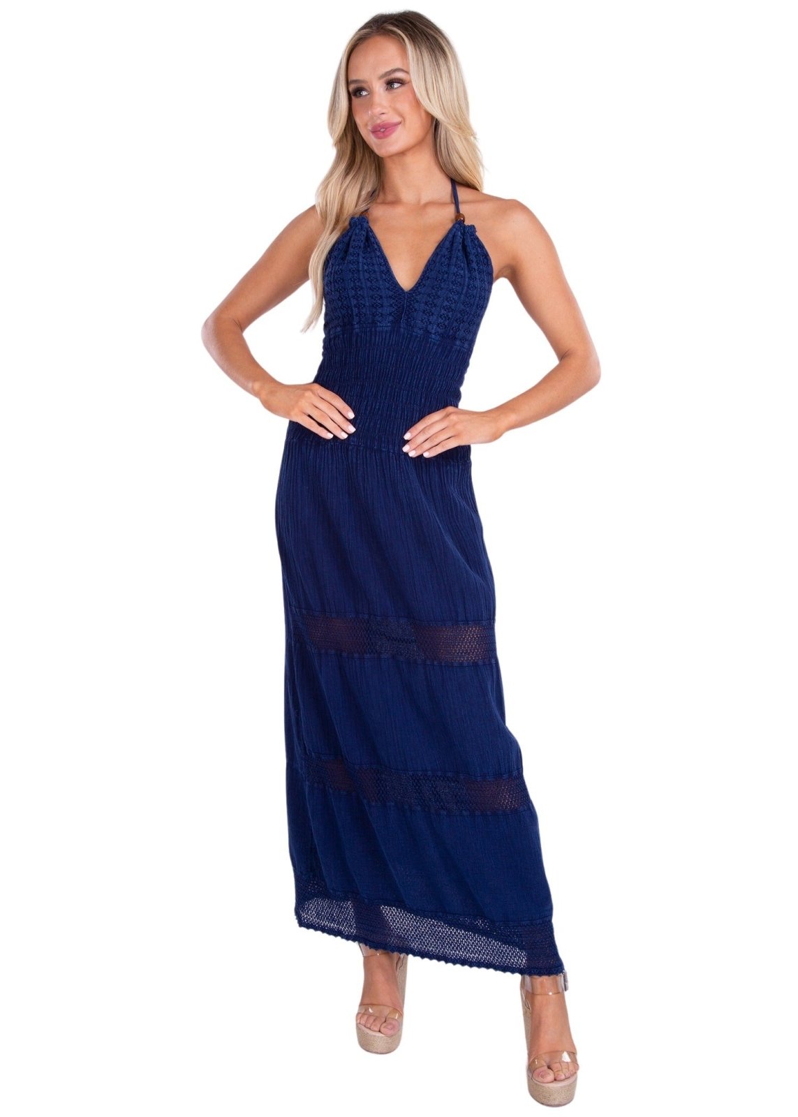 'Miranda' Halter Maxi Dress Navy - Seaspice Resort Wear