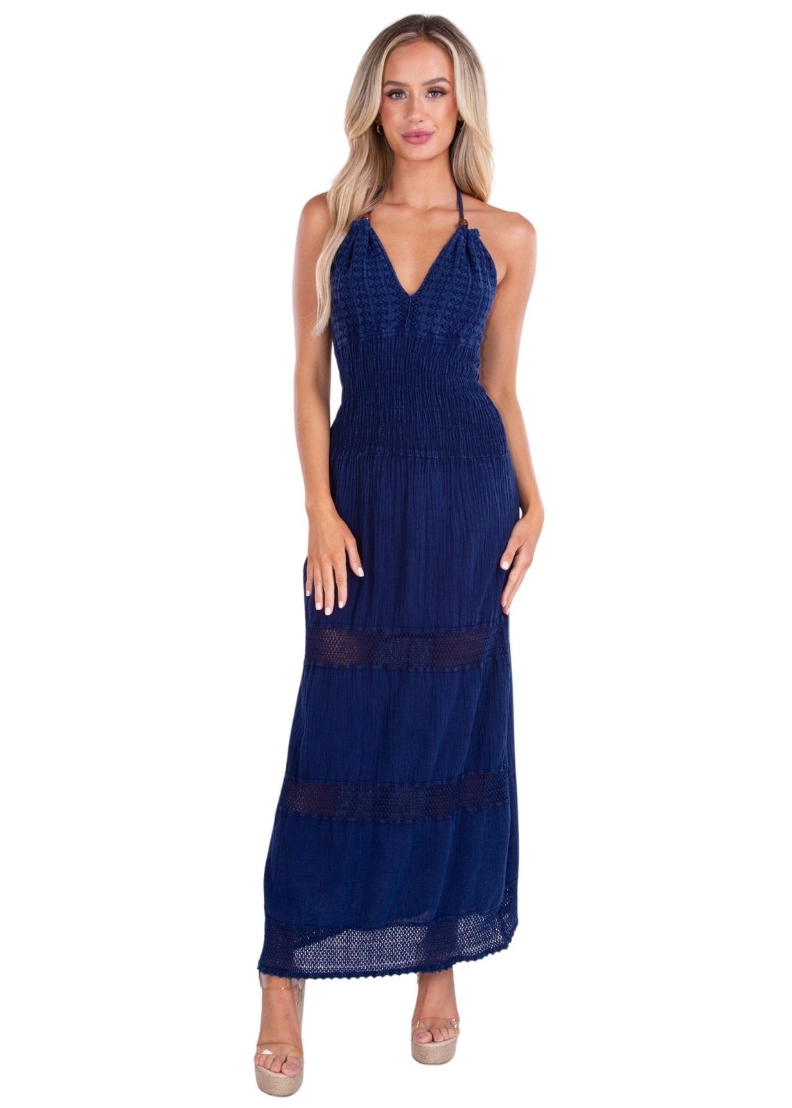 'Miranda' Halter Maxi Dress Navy - Seaspice Resort Wear