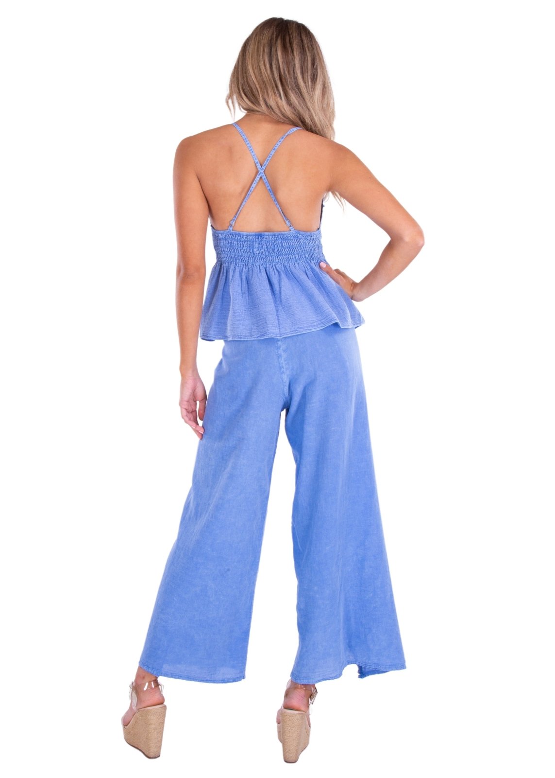 'Mona' Crochet Cut Out Top Blue - Seaspice Resort Wear