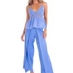 'Mona' Crochet Cut Out Top Blue - Seaspice Resort Wear