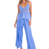 'Mona' Crochet Cut Out Top Blue - Seaspice Resort Wear