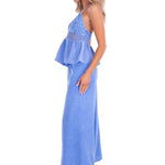 'Mona' Crochet Cut Out Top Blue - Seaspice Resort Wear