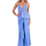 'Mona' Crochet Cut Out Top Blue - Seaspice Resort Wear