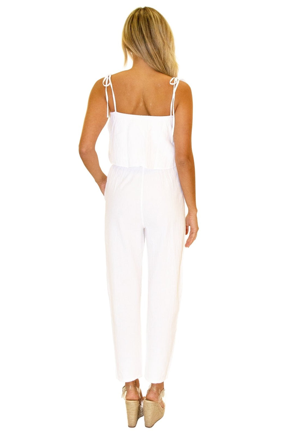 100% Cotton 'Naomi' Ruffle Jumpsuit White - Seaspice Resort Wear