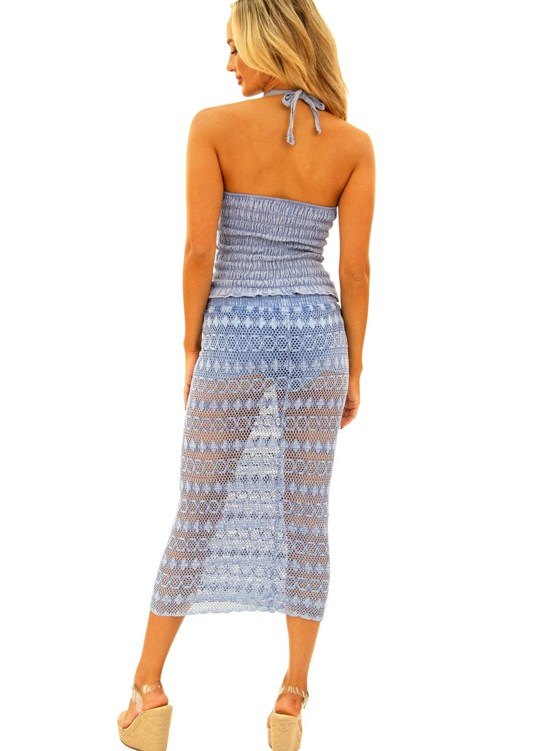 100% Cotton 'Oceane' Crochet Maxi Skort Blue - Seaspice Resort Wear