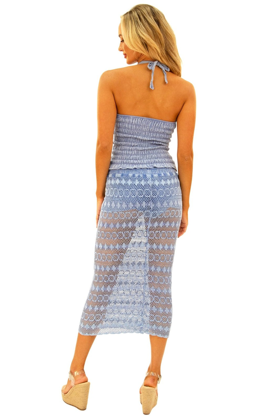 100% Cotton 'Oceane' Crochet Maxi Skort Blue - Seaspice Resort Wear