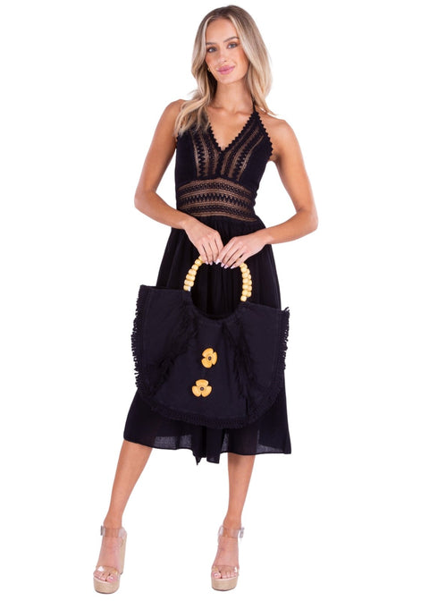 'Octavia' Cotton Bag Black - Seaspice Resort Wear