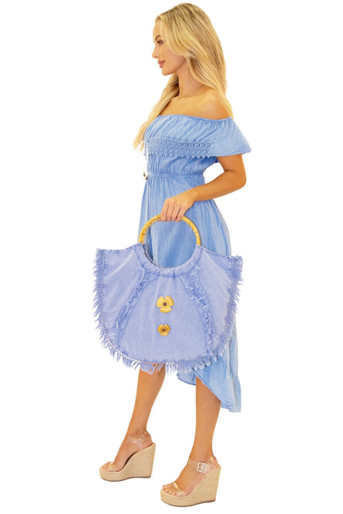 'Octavia' Cotton Bag Blue - Seaspice Resort Wear
