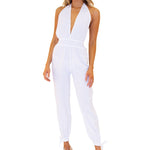 'Oriana' Backless Halter Jumpsuit White - Seaspice Resort Wear