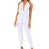 'Oriana' Backless Halter Jumpsuit White - Seaspice Resort Wear