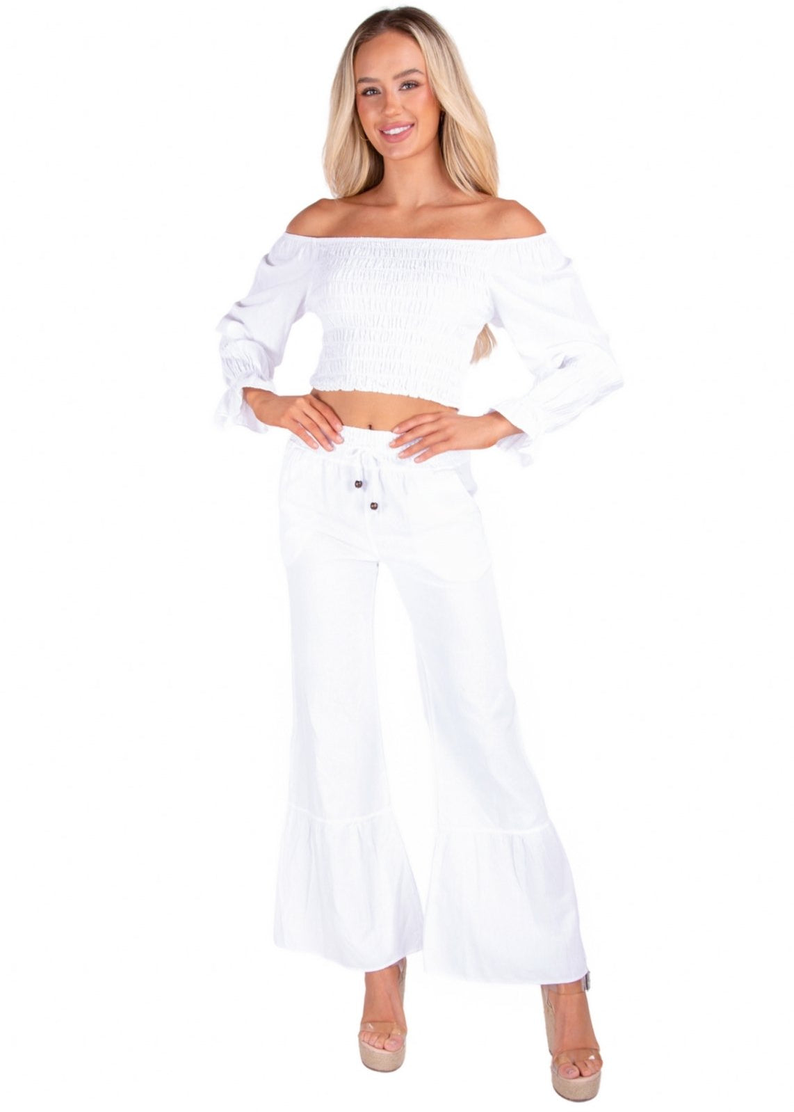 'Paloma' Flare Pants White - Seaspice Resort Wear