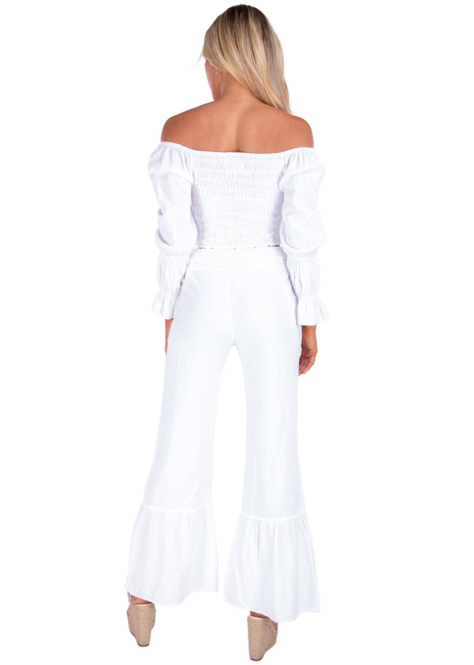 'Paloma' Flare Pants White - Seaspice Resort Wear