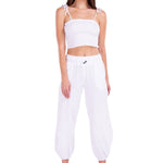 'Paula' Side Slit Ruched Hem Pants White - Seaspice Resort Wear