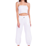 'Paula' Side Slit Ruched Hem Pants White - Seaspice Resort Wear
