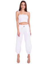 'Paula' Side Slit Ruched Hem Pants White - Seaspice Resort Wear