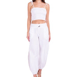 'Paula' Side Slit Ruched Hem Pants White - Seaspice Resort Wear