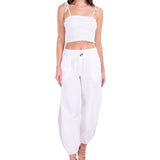 'Paula' Side Slit Ruched Hem Pants White - Seaspice Resort Wear