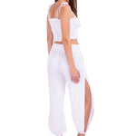 'Paula' Side Slit Ruched Hem Pants White - Seaspice Resort Wear