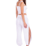 'Paula' Side Slit Ruched Hem Pants White - Seaspice Resort Wear