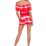100% Cotton 'Polly' Tiered Crochet Skort Tie Dye Red - Seaspice Resort Wear
