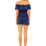 100% Cotton 'Polly' Tiered Crochet Skort Navy - Seaspice Resort Wear