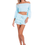 100% Cotton 'Polly' Tiered Crochet Skort Baby Turquoise - Seaspice Resort Wear