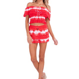100% Cotton 'Polly' Tiered Crochet Skort Tie Dye Red - Seaspice Resort Wear