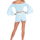 100% Cotton 'Polly' Tiered Crochet Skort Baby Turquoise - Seaspice Resort Wear