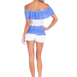 100% Cotton 'Polly' Tiered Crochet Skort Ocean - Seaspice Resort Wear