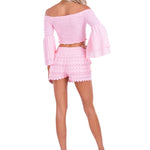 100% Cotton 'Polly' Tiered Crochet Skort Baby Pink - Seaspice Resort Wear