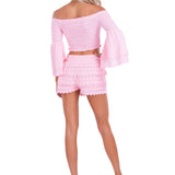 100% Cotton 'Polly' Tiered Crochet Skort Baby Pink - Seaspice Resort Wear