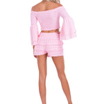 100% Cotton 'Polly' Tiered Crochet Skort Baby Pink - Seaspice Resort Wear