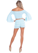 100% Cotton 'Polly' Tiered Crochet Skort Baby Turquoise - Seaspice Resort Wear