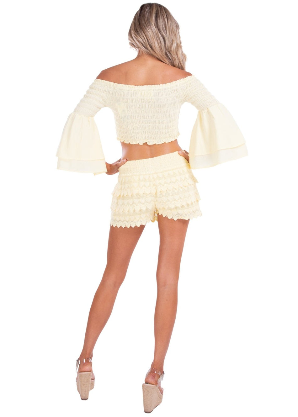 100% Cotton 'Polly' Tiered Crochet Skort Baby Yellow - Seaspice Resort Wear