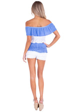 100% Cotton 'Polly' Tiered Crochet Skort Ocean - Seaspice Resort Wear
