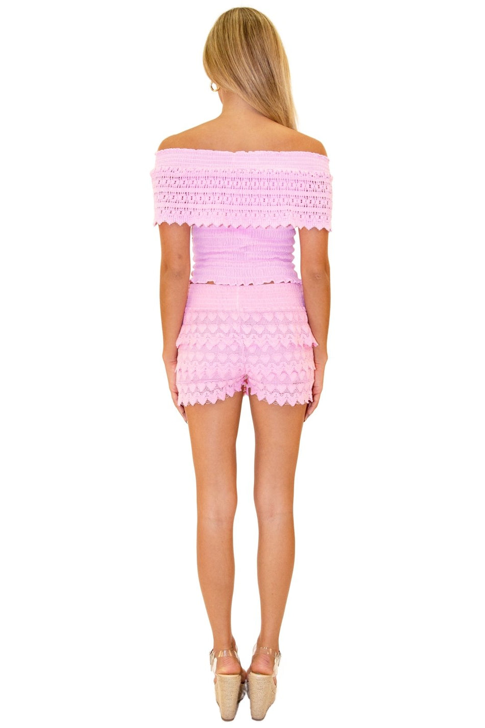 Polly' Tiered Crochet Skort Pink - Seaspice Resort Wear
