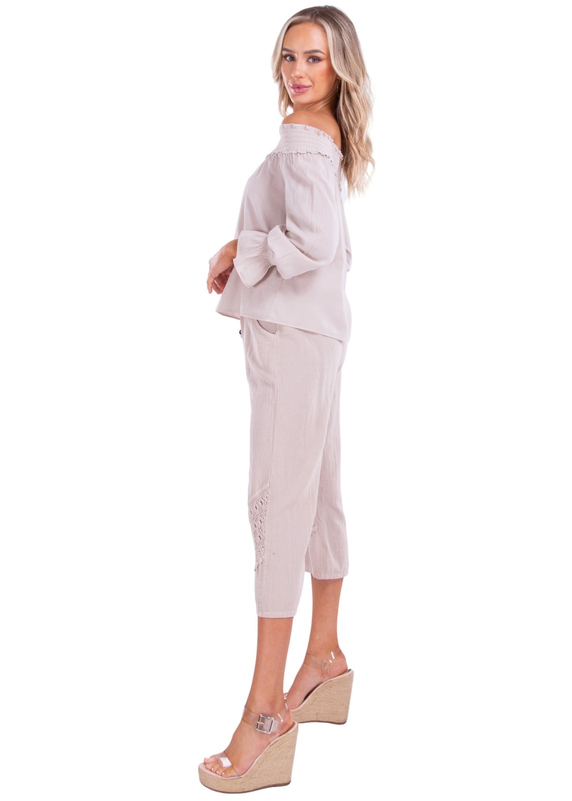 Roxy' Flare Capris Baby Beige - Seaspice Resort Wear