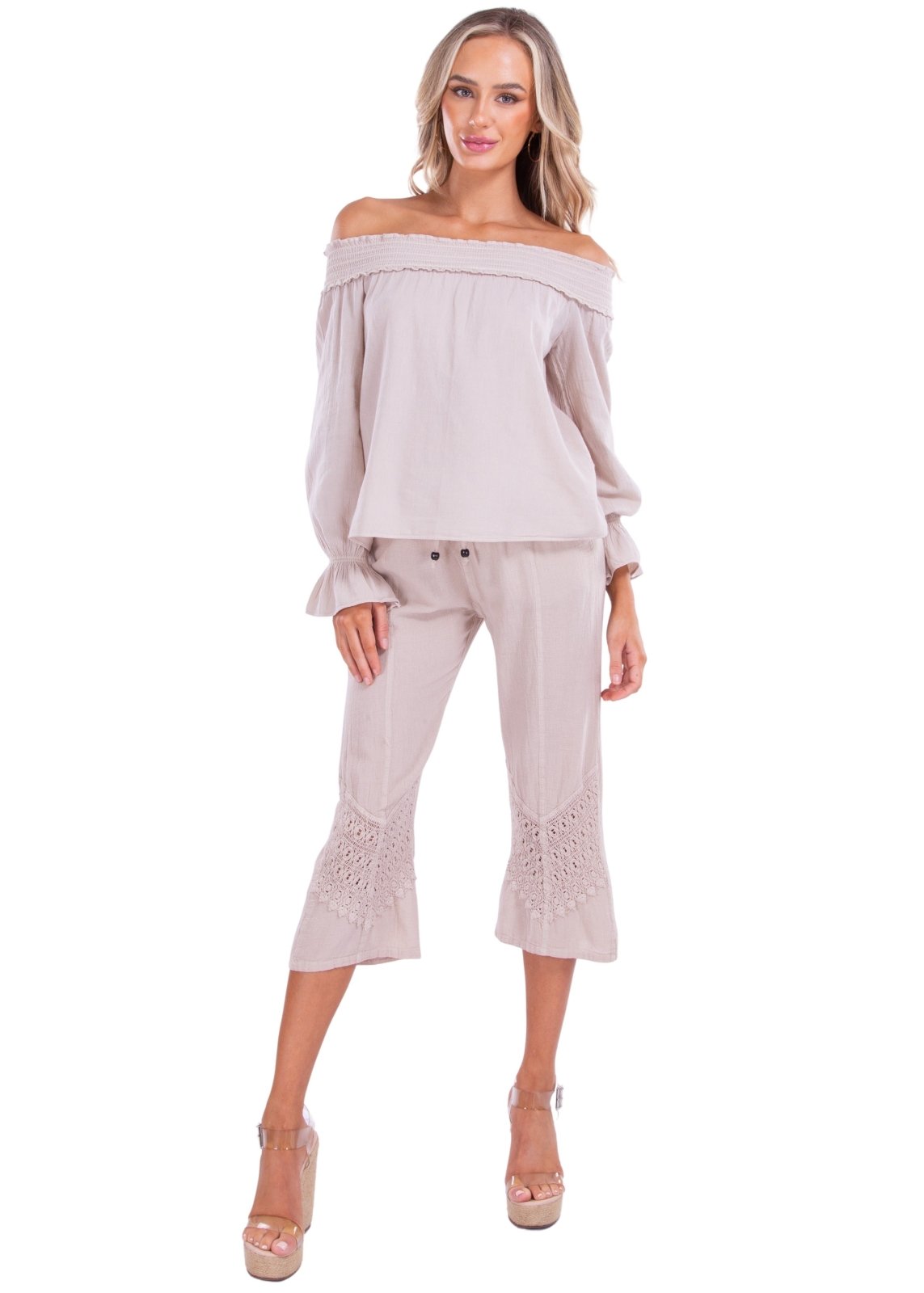 Roxy' Flare Capris Baby Beige - Seaspice Resort Wear