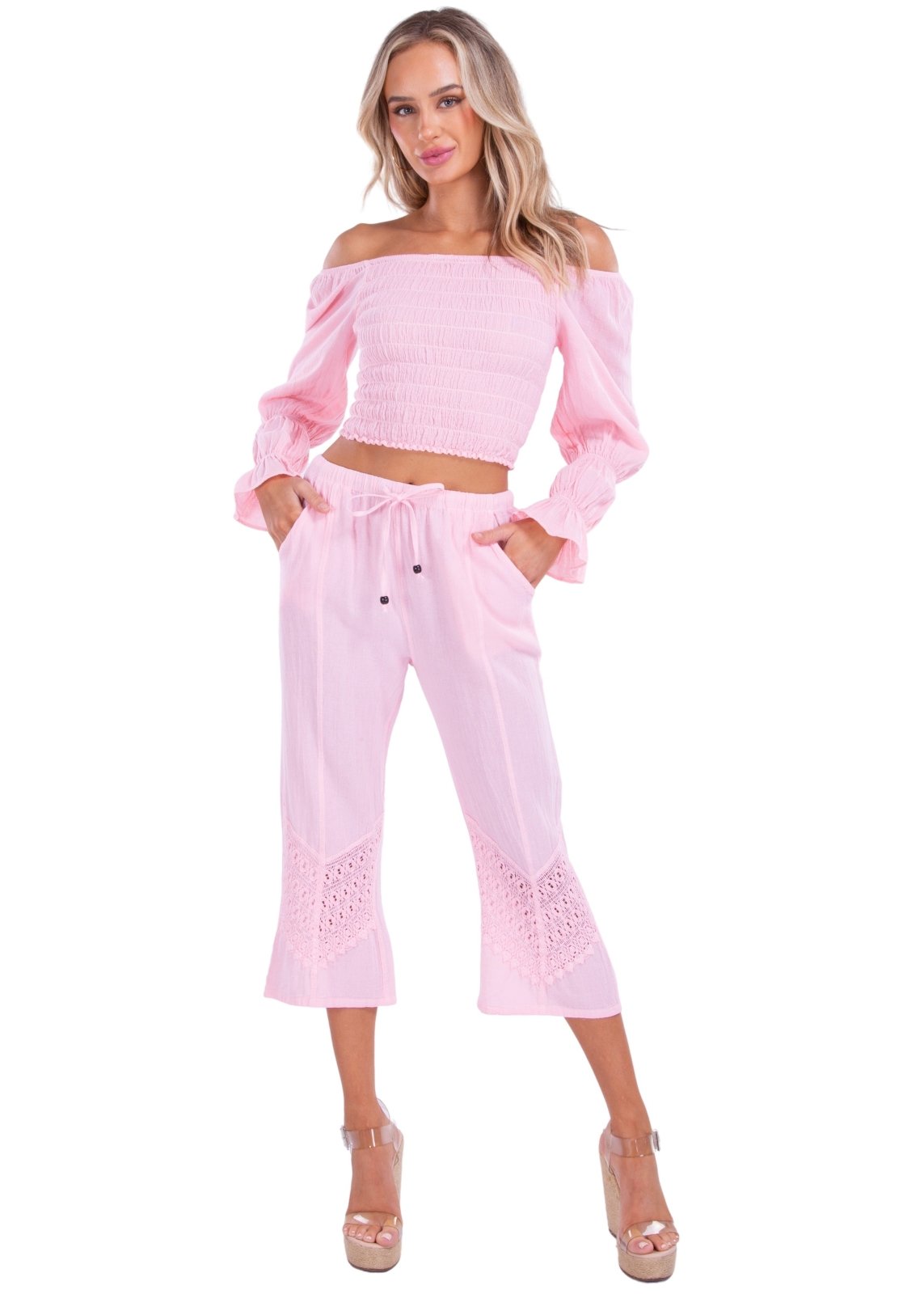 Roxy' Flare Capris Baby Pink - Seaspice Resort Wear